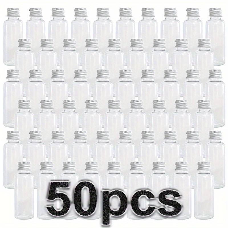 TEMU 50pcs 1.69oz Refillable Plastic Bottles With Silvery Aluminum Screw Caps - Shampoo, Lotion, Essential Oils & Perfume