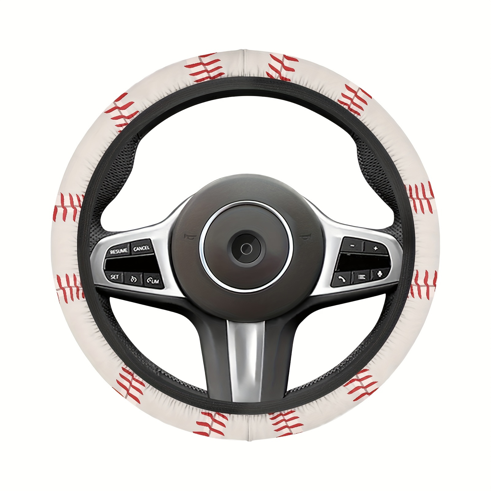 

Baseball Stripe Pattern Steering Wheel Cover, 15-inch Polyester Fiber, Breathable And Wear-resistant, Universal Fit For Most Car Brands Without Inner Circle