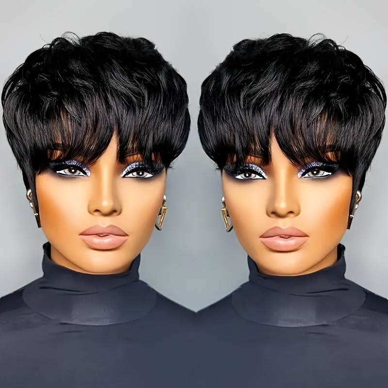 

Chic Cut Wig For Women - Glueless Short With Bangs, 180% Density Brazilian Remy Human Hair, Full Machine Made