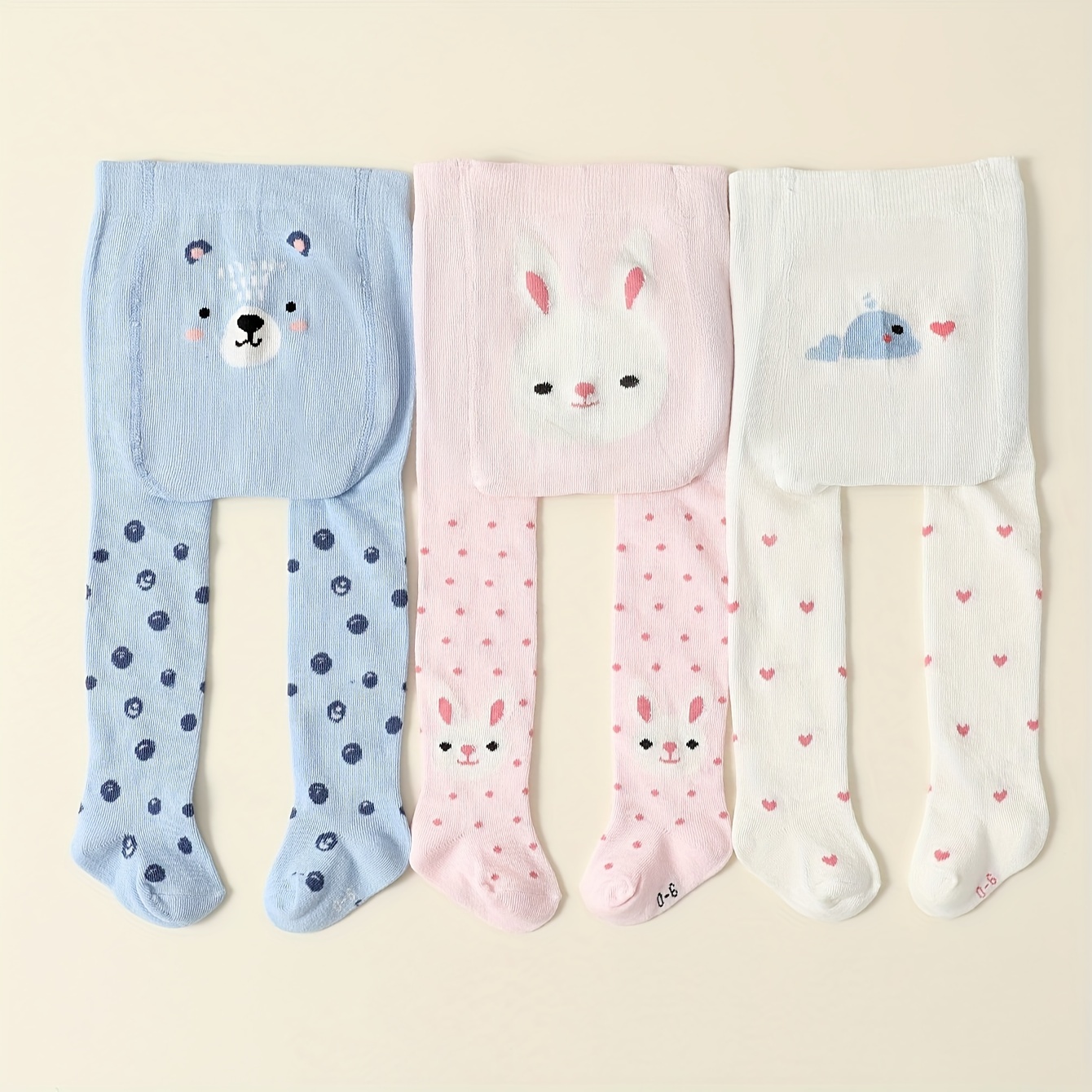 

3-pack Toddler Girls' Knitted Tights With Cute Animal Prints, Spring/fall Cotton Pants, Soft , Hand Wash Only - Polyester & Spandex