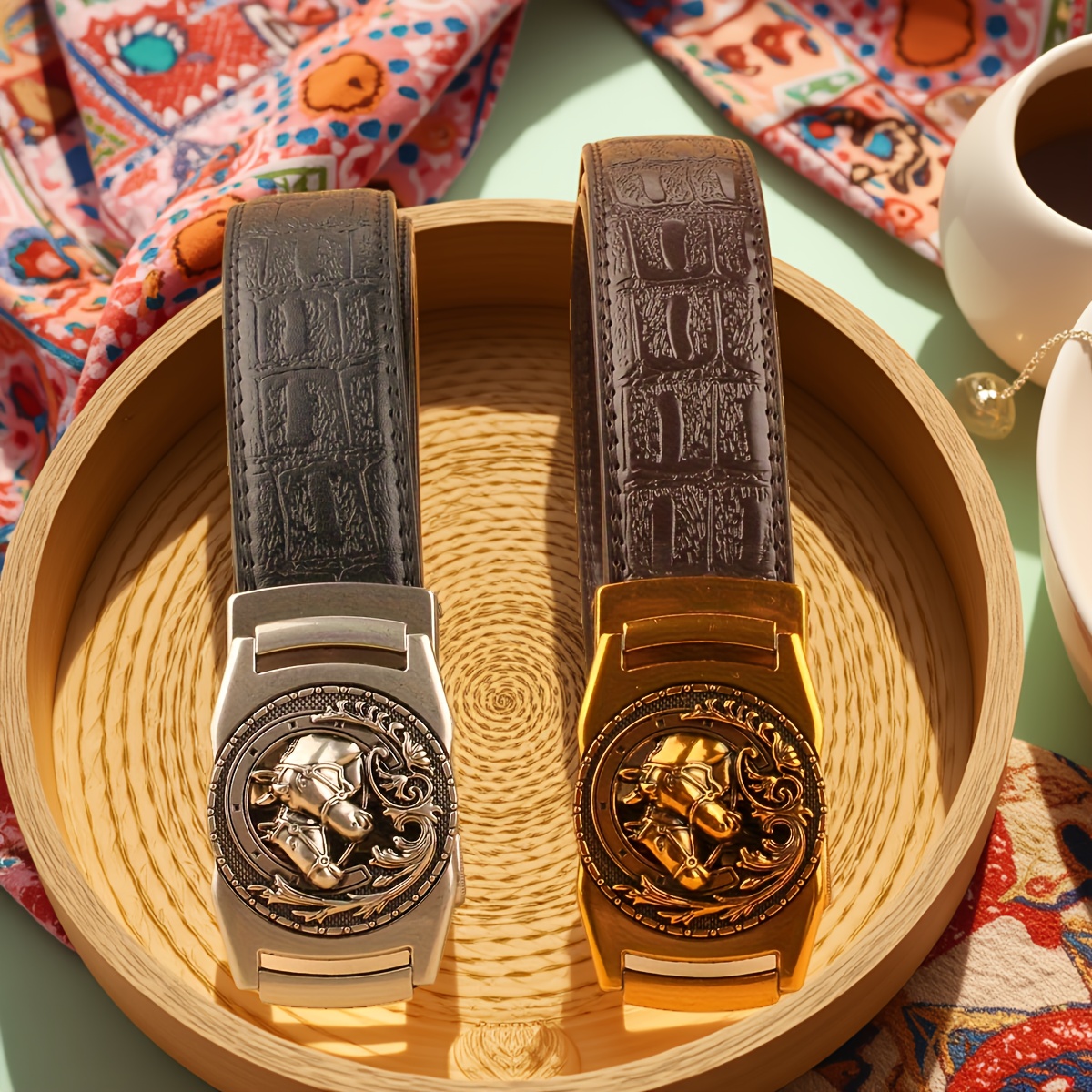Men's Automatic Buckle Belt with Crocodile Pattern