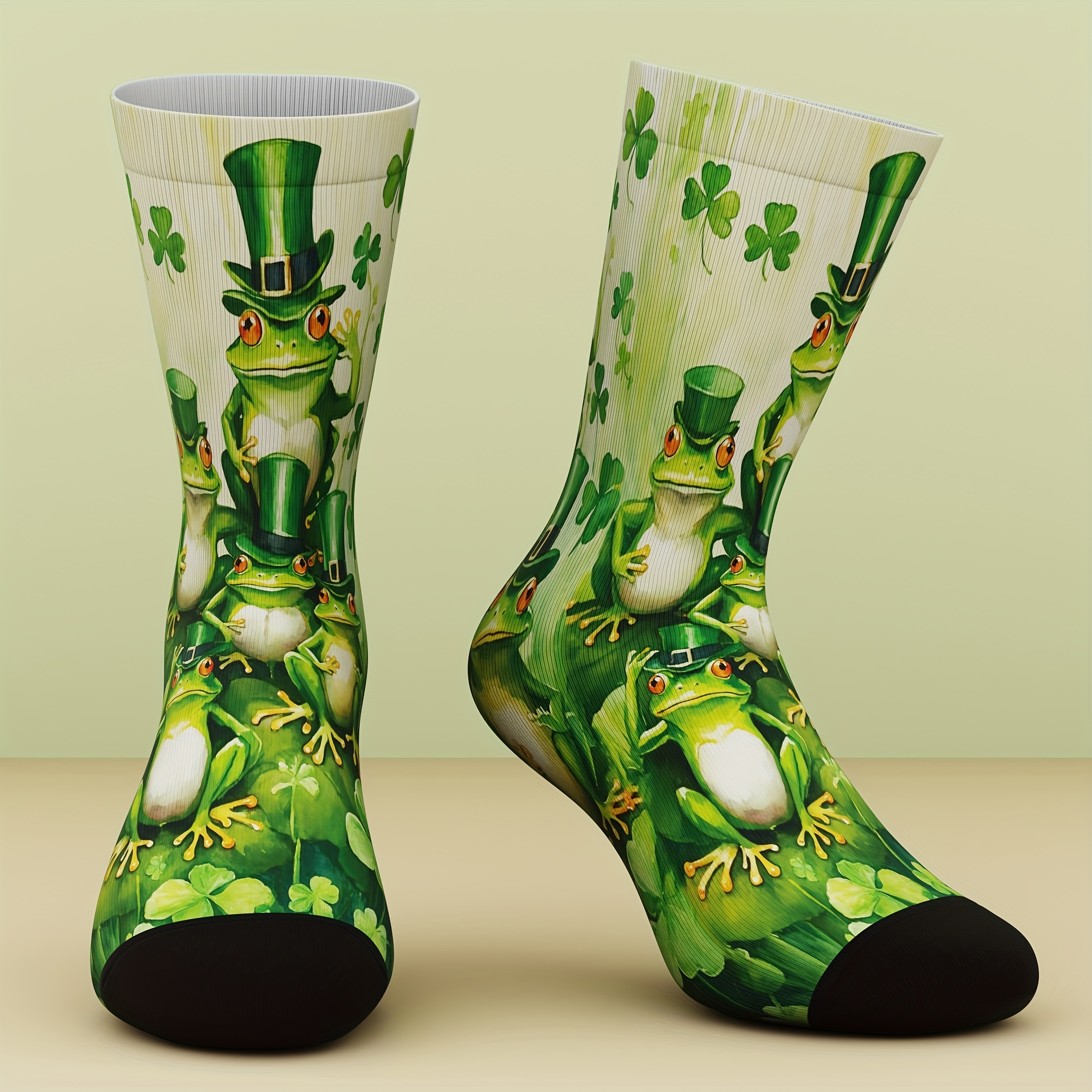 TEMU 1 Pair Of Unisex Socks, 's Day Theme, Frog Clover Pattern, Novelty Sock Gift, , Comfortable And Breathable, Outdoor Sports, Suitable For ,