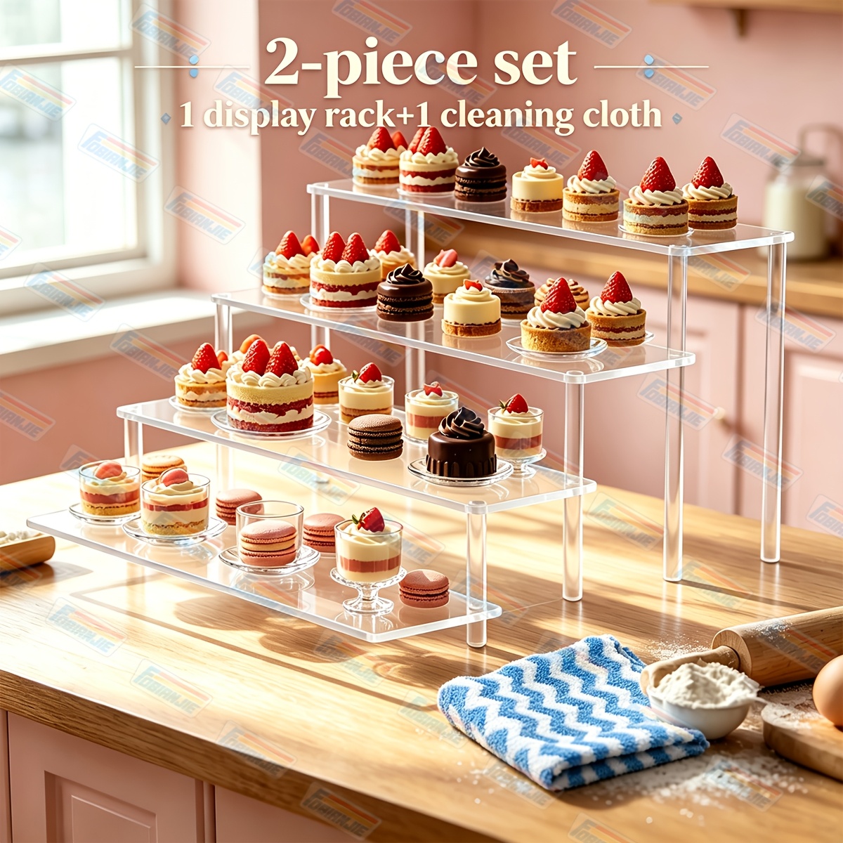 TEMU 4-tier Acrylic Display Riser With Cleaning Cloth For Perfumes, Figures & Cupcakes, Display, For Cologne, Cosmetics, Skincare, Jewelry, Desserts,