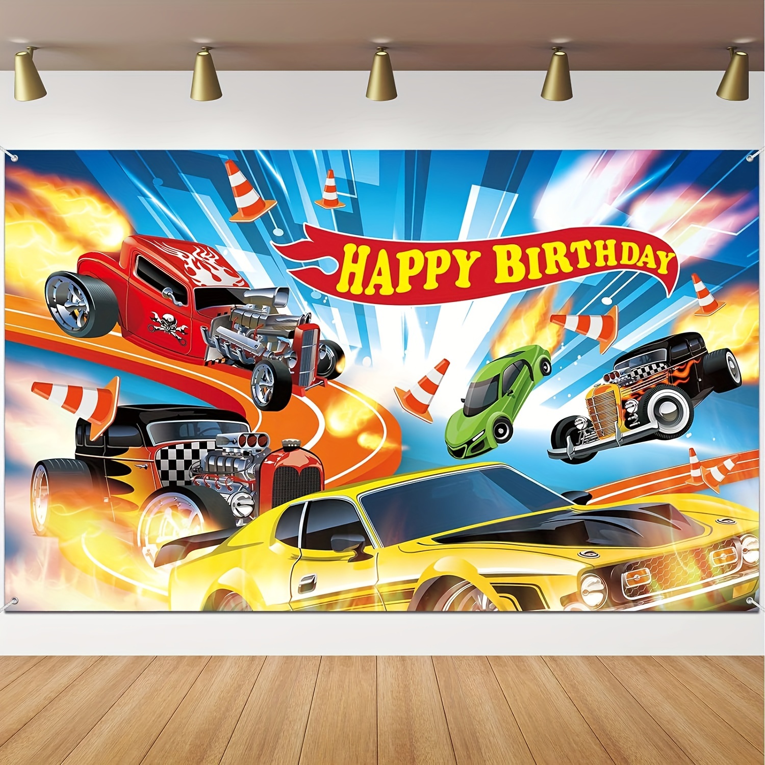 

1pc, Hot Car Birthday Party Decorations Hot Race Car Birthday Party Backdrop Banner Background For Boys Birthday Supplies Racing Car Signs For Indoor Outdoor Birthday Party Decorations Supplies