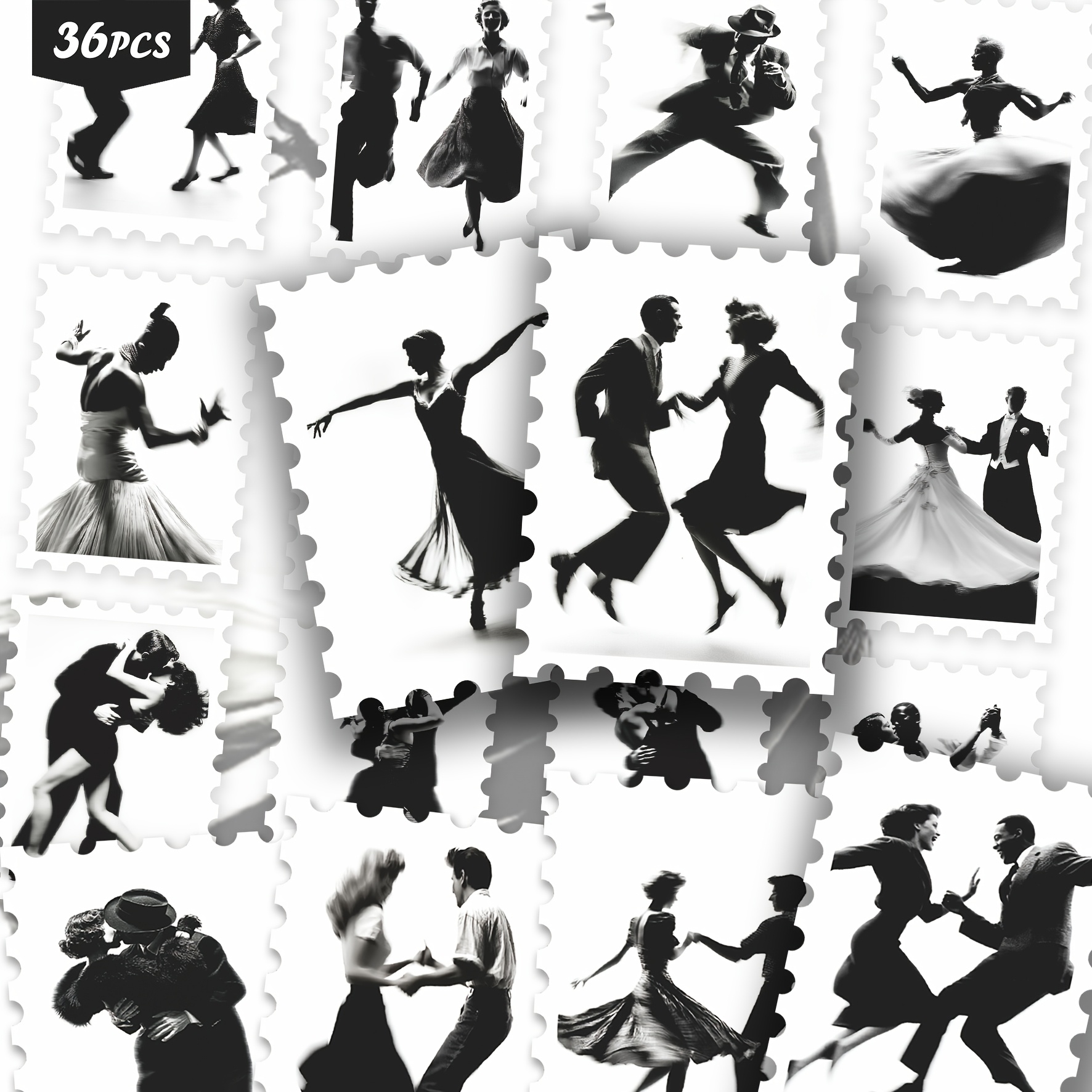 TEMU 36pcs Vintage Photography Stickers, Retro Monochrome Style & Ballroom Dance Aesthetic Cutout Sticker Set For Journals, Planners & Decor