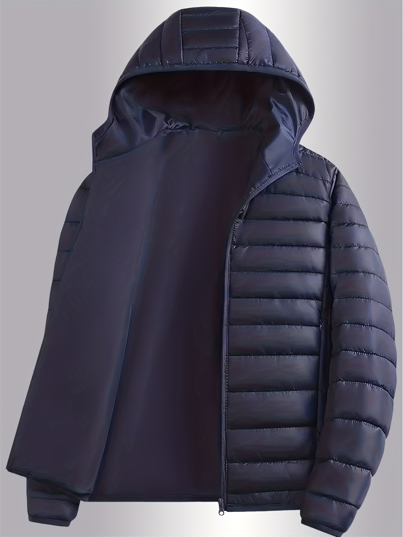 男士冬季保暖连帽外套，男士冬季防风夹克，带拉链口袋、连帽及宽松版型 - 聚酯填充保暖外套，适合户外活动、跑步、钓鱼、休闲穿搭 - 纯色设计排骨衣 商品详情 11
