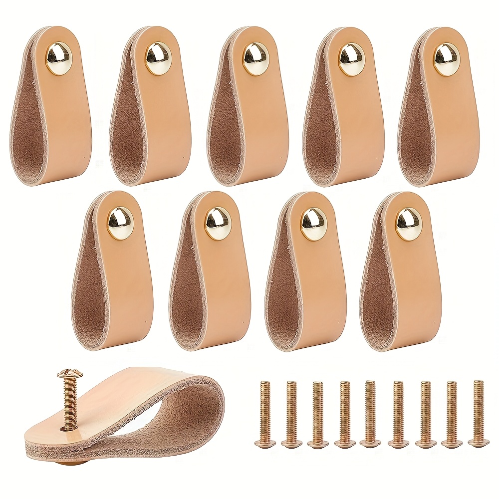 Image of 10-pack Leather Cabinet Knobs With Hardware - Non-metallic Durable Dresser Drawer Pulls Suitable For Home Improvement, Furniture Replacement Knobs - Installation, Fit For Cabinets, Dressers, Drawers
