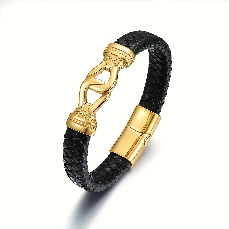 

Stainless Steel Accessorieseuropean And American Fashion Versatile Leather Bracelet Jewelry, Street Trend, Hip-hop Men's Leather Bracelet, Men's Golden