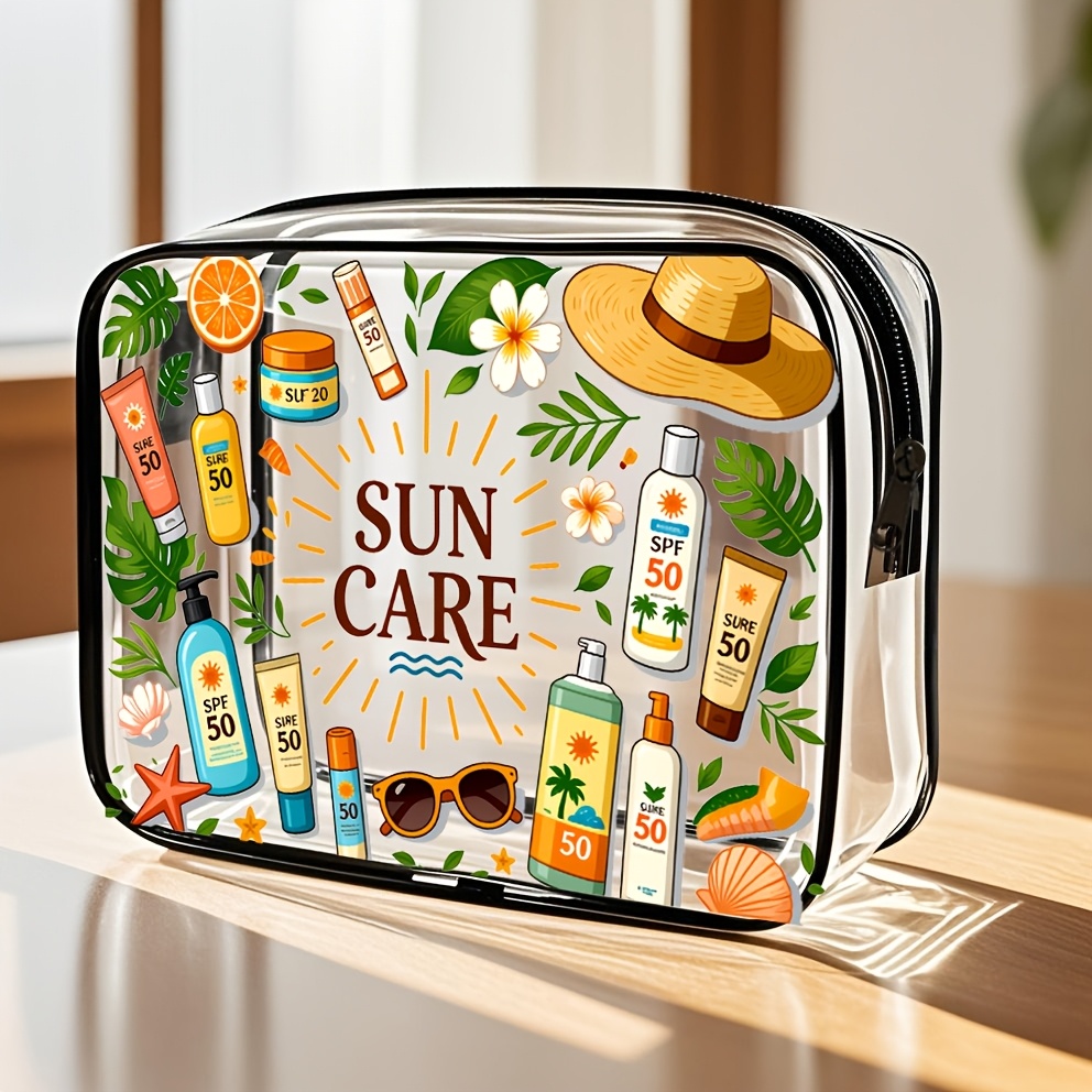 TEMU 1pc Women's Large Capacity Zippered Makeup And Travel Organizer Bag - High-quality Cosmetic Storage, Toiletry Bag, Lightweight Pvc Organizer