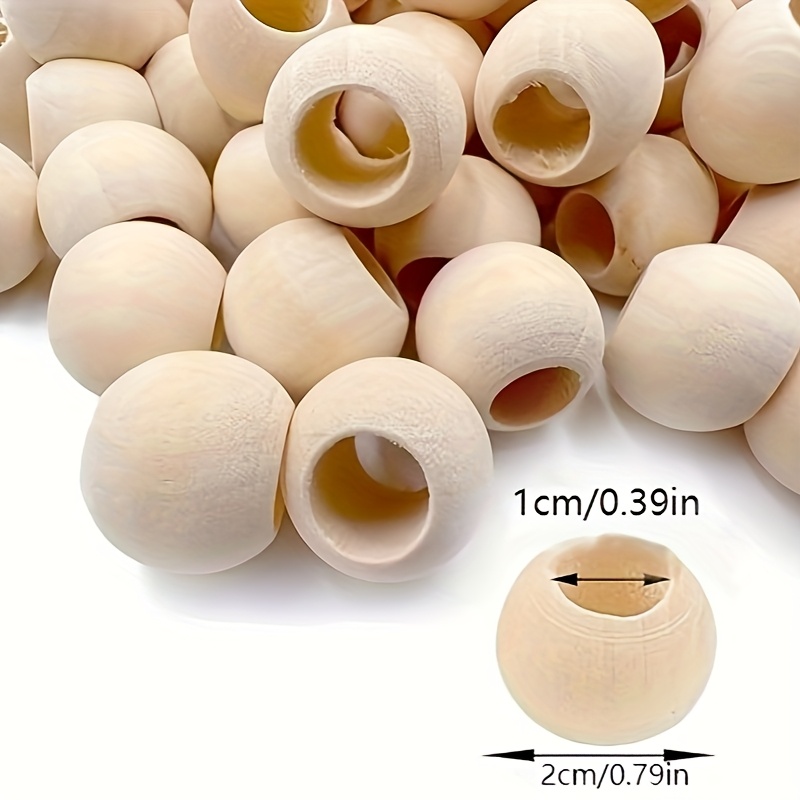 20pcs 20mm Unfinished Wood Beads For Crafts, 10mm Large Hole Natural Wooden Beads For Macrame Garland Décor, Beading Supplies