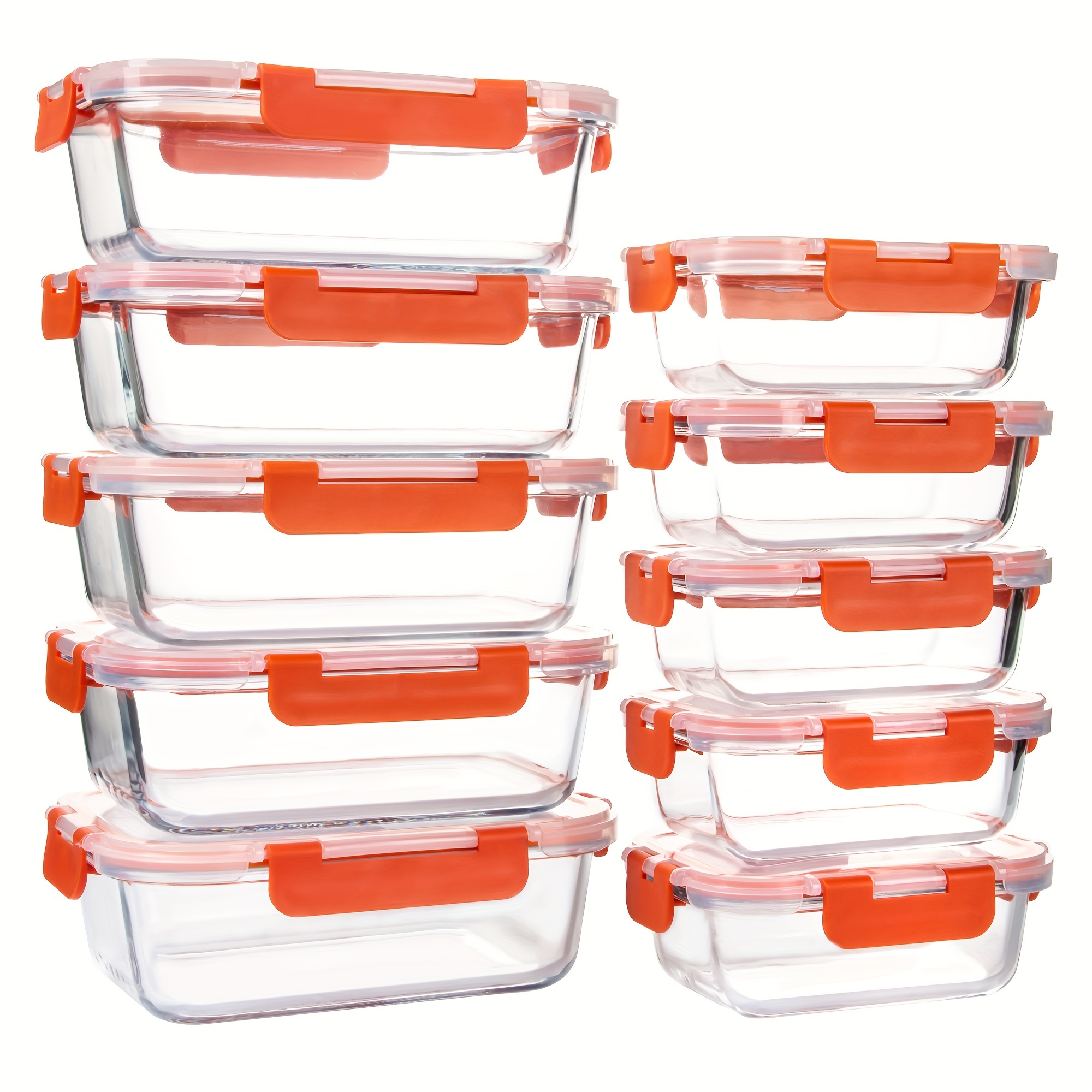

10 Pack Glass Containers For Food Storage With Lids, Glass Meal Prep Containers For Kitchen, Home Use, Orange/mint/pink