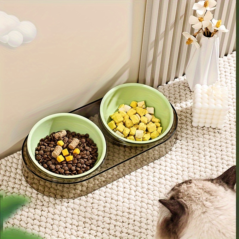 

Elevated Pet Food And Water Bowl Dish With Stand, Tilted Design Anti Vomiting Cat Feeder Bowl With Stand, Detachable And Easy To Clean