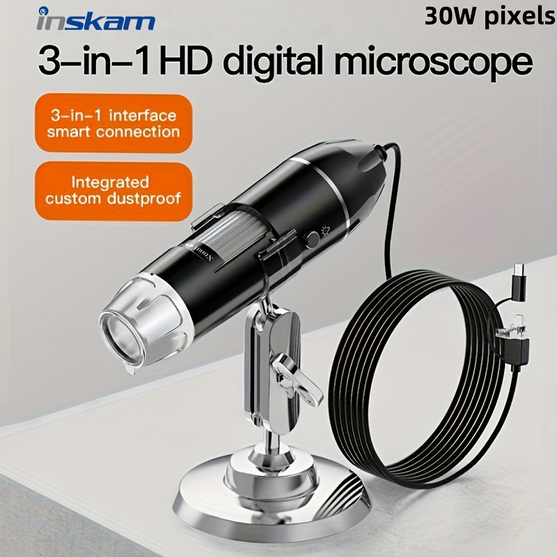 Cámara de Microscopio Digital de Píxeles 1600X 200W/30W, Aumento, 3-en-1/USB, para Observación de Insectos, Plantas, Pruebas Industriales, Detección de Placas de Circuito y Pruebas de Tejidos - Imagen 5