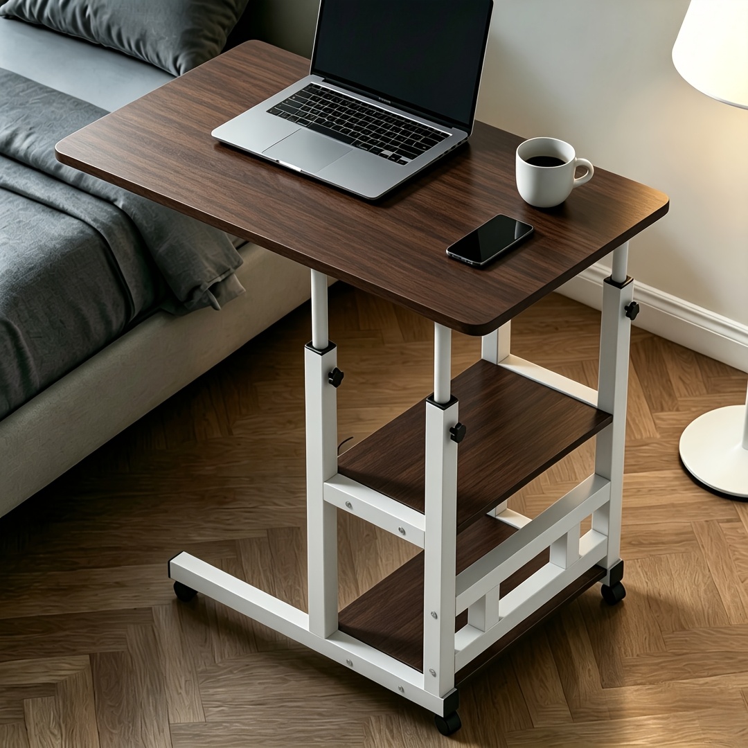 TEMU Height Adjustable With Storage Shelves, Multi - Functional As Living Room Side Table, Bedside Desk, Laptop Computer Workstation & Office Desk,
