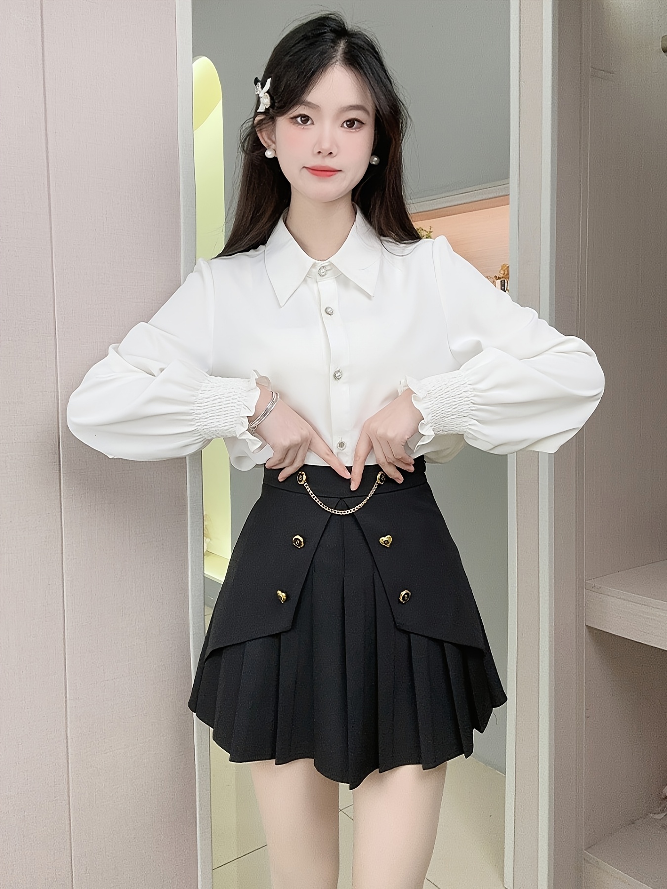 vestido line cintura mujer falda corta acampanada negra Temu Chile