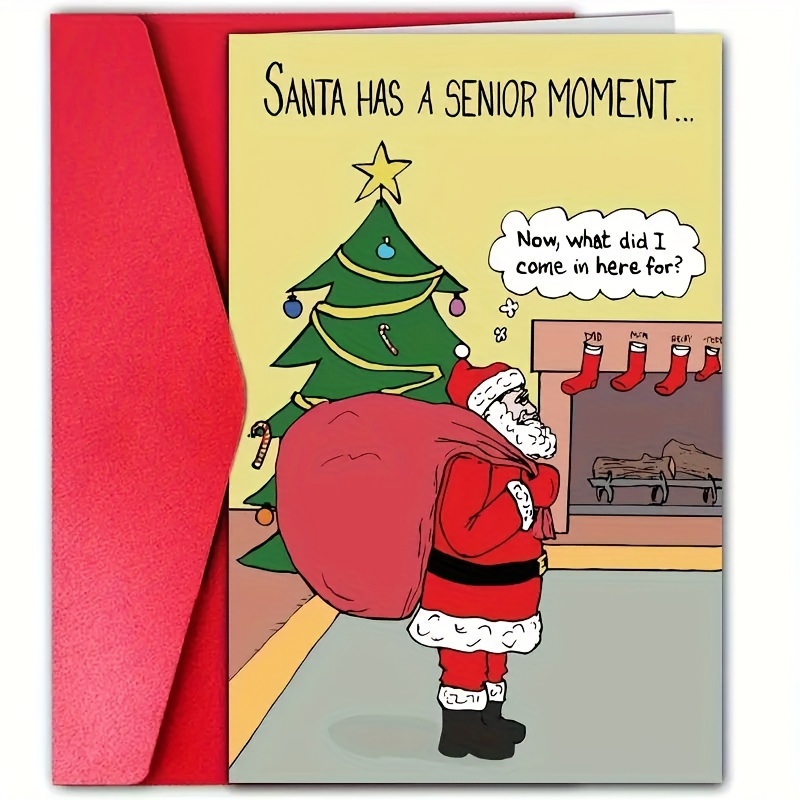 

1pc Humorous Santa Cartoon Christmas Greeting Card, Senior Moment Theme, Festive Holiday Card For Friends And Family, Universal Recipient, English Language