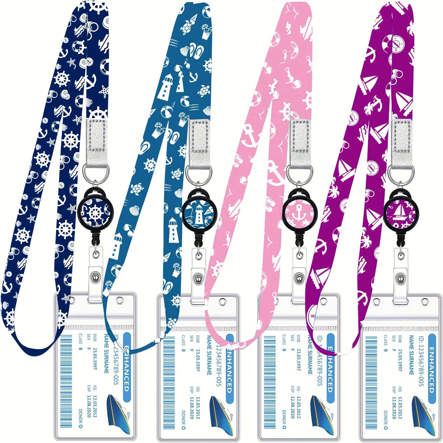 Image of 2d 4 Pack Cruise Lanyard Cards Lanyards With Retractable Badge Reels Id Badge Holder Cruise Essentials Additions