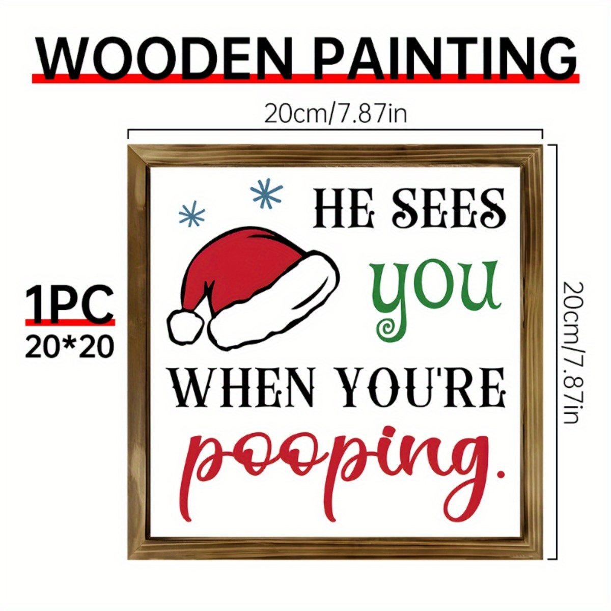 TEMU 1pc Funny Christmas Bathroom Decor - "he Sees You When You're Pooping" Sign With Santa Hat - Rustic Farmhouse Bathroom Wall Decoration - Matte