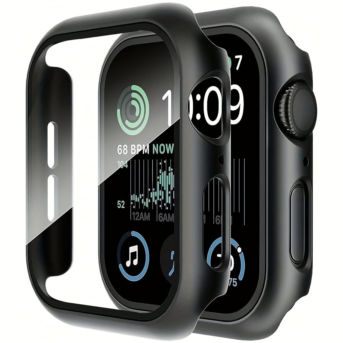 TEMU In Tempered Glass Screen Protector- Hard Pc Protective Watch Case High Definition Ultra-thin Cover For Watch Series 12 Se/11/10/9/8/7/6/5/4, For