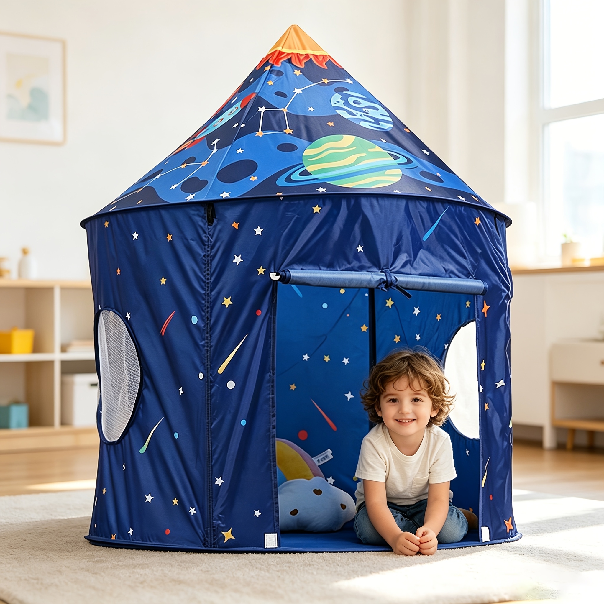 Image of Blue Starry Kids Play Tent, Collapsible For Storage, Breathable And Quick Setup. Suitable For Indoor And Outdoor Use, This Children's Playhouse Works As A Pretend Play Ball Pit. An Gift For Kids!