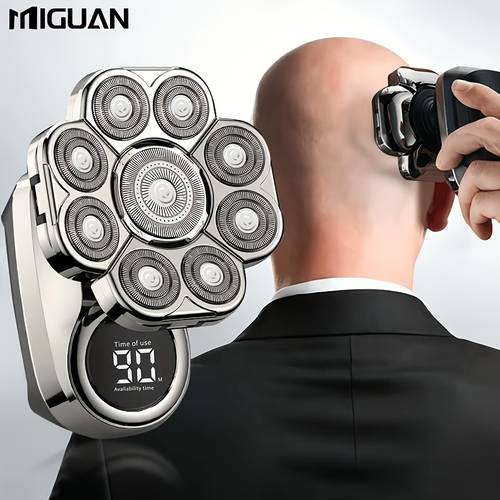 imagen del artículo cortapelos eléctrico para cabeza, máquina de afeitar para hombre, inalámbrica, recargable, para uso /húmedo, para calavera y cabeza , con cuchillas rotativas, cortadoras, recortador de nariz, cepillo, masajeador, máquina de afeitar eléctrica de cuchillas