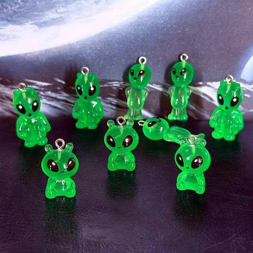 12pcs cute glow in the dark green resin pendants fun elf charms for making accessories