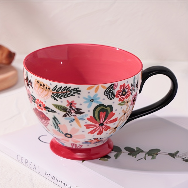 Nivofu Handbemalte Keramik-Kaffeetasse Mit Untertasse – Niedliche Blumenform, 300 Ml, Weiß | Kreative Tasse Für Frauen