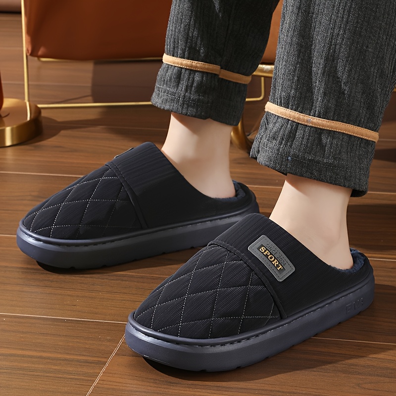 Men'S Winter Slippers - Thick Cushioned Sole Indoor/Outdoor House Shoes with Non-Slip EVA Outsole, Slip-On Warm Footwear for Cold Floors, Soft Fabric Lining - Available in Black, Brown, Navy, Gray - Ideal for Home, Office, Travel - Durable Winter Footwear for Big & Tall Men, Plush Interior Design, Durable Traction Sole, Men Slipper For Men, Slipper For Men, Slipper Men, Men Slipper, House Slipper For Men, Shoe For Men, Hausschuhe Herren