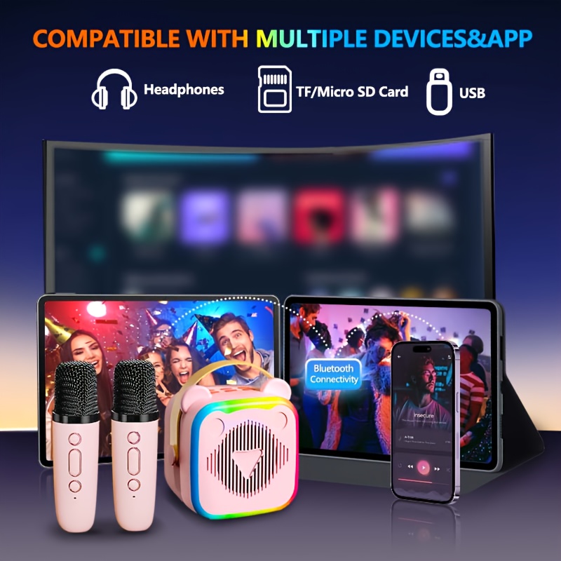 Portable Wireless Microphone Speaker with 2 Microphones Mini Karaoke Machine with LED Lights, Birthday Party,  , Christmas Gift, New Year Gift, Birthday Gift (Multiple Colors  )