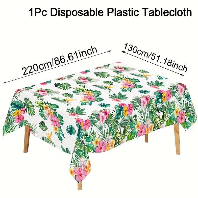 Image of 1pc, Hawaiian Red-flower Turtle Leaf Table Cover, Plastic Table Cloth For Tropical Hawaiian Spring And Summer Events, Wedding Birthday Party Decoration, Home Decorations