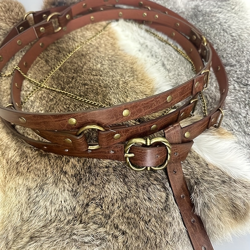 Faux Leather Medieval Chain Belt, Vintage Thin Belt for Dresses HiiFeuer Medieval DIY Faux Leather Metal Chain Belt Jamaica  main image 3