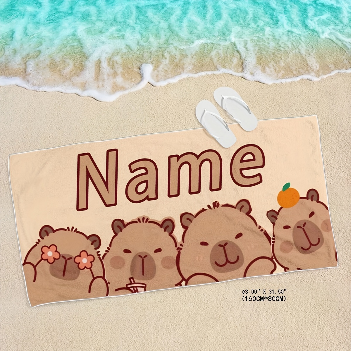TEMU Custom 1pc Capybara Creative Pattern Beach Towel, Adult Absorbent Swimming Bath Towel, Microfiber Quick-dry Beach Towel For Beach Swimming