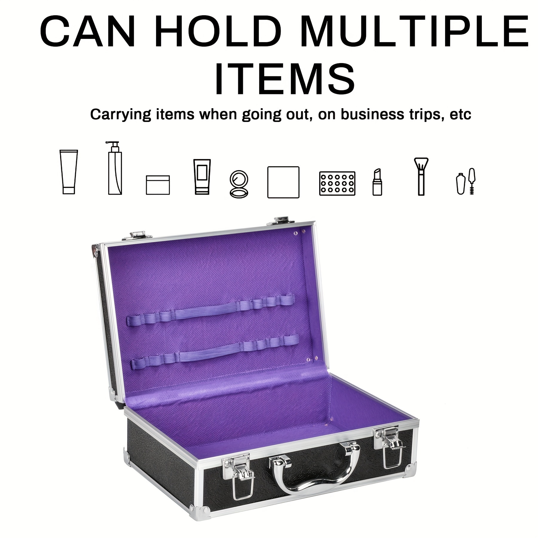 

1pc Aluminum Alloy Small Portable Women's Makeup Travel Box Travel Portable Storage Box Household Multifunctional Tool Box Beauty Makeup Box - Silvery Black