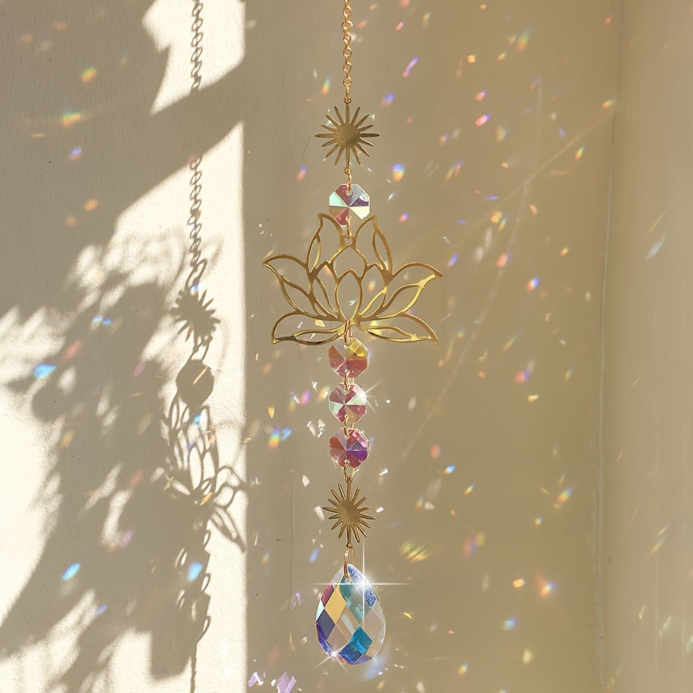 

1pc Elegant Golden For Lotus Flower Suncatcher, Glass Crystal Hanging Ornament For Home Decor, Home Decor Accent|luxury Ornament|intricate , Zen Home Decor, Diy Craft Materials