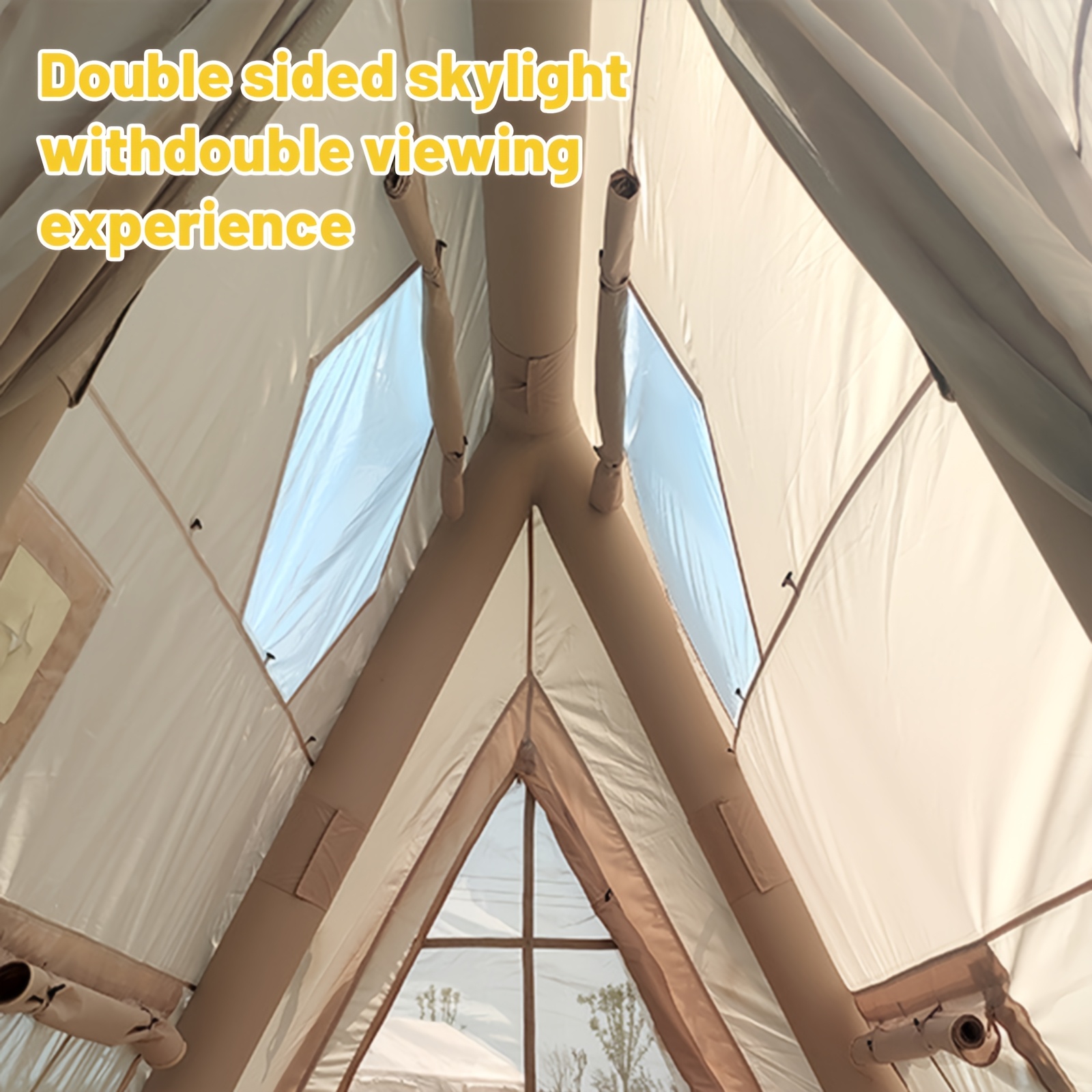 PAKICETUS 6-Person Inflatable Family Camping Tent with Wind-Resistant Triangular Structure & All-Weather Stability - Easy Setup, Spacious Floor Area, Clear Window Panels & Ventilation System, Portable Storage Bag Included, Durable & Sturdy Frame for Year-Round Use, Ideal for Family Camping, Hiking, Backpacking - Beige/Gray Color Options Available (Ideal for 6-Person Groups)