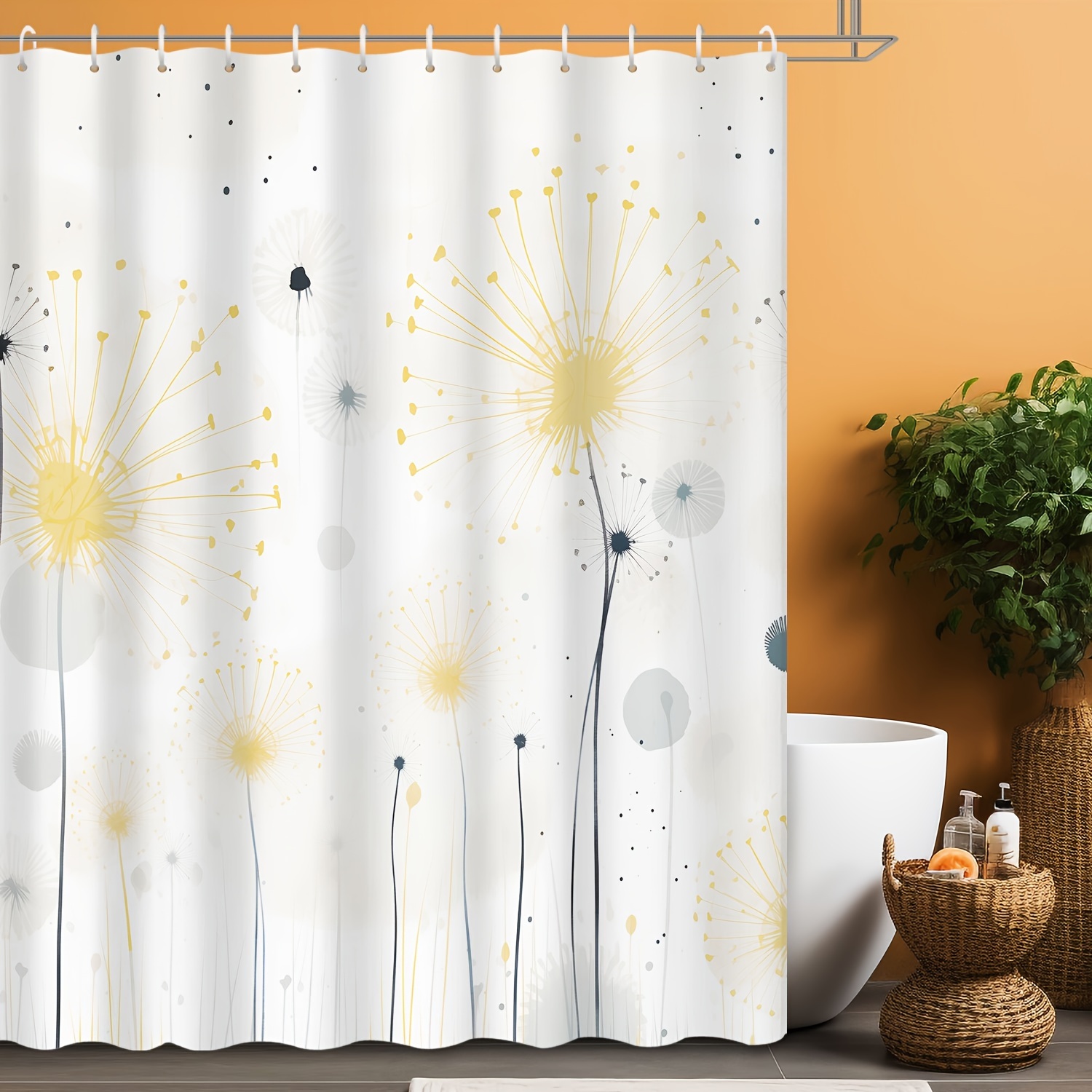 

Dandelion Watercolor Print Shower Curtain - 72x72 Inch, Waterproof & Moisture-repellent Polyester With Hooks Included, Bathroom Decor