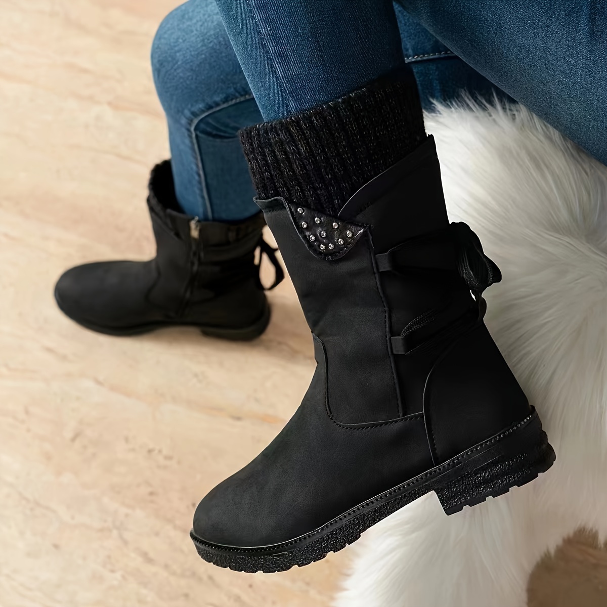 womens vintage   calf knitted boots Product details 3