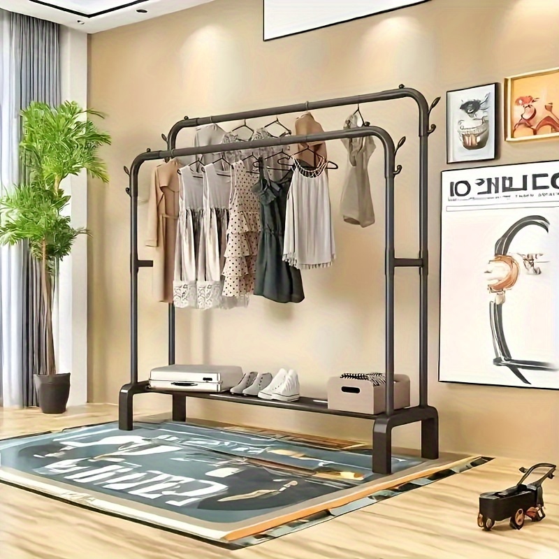 

1pc -duty Clothes For Hanging Clothes Rack Double Rod Clothes Rack Clothes Rack Metal Double Rod Clothes Rack To Install Multifunctional Clothes Drying Rack