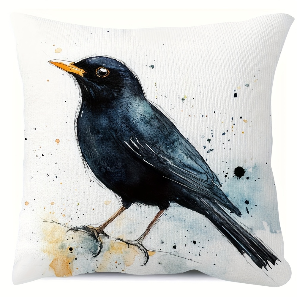 Blauer Winter Kissenbezug, Vögel Auf Ast Kissenbezug