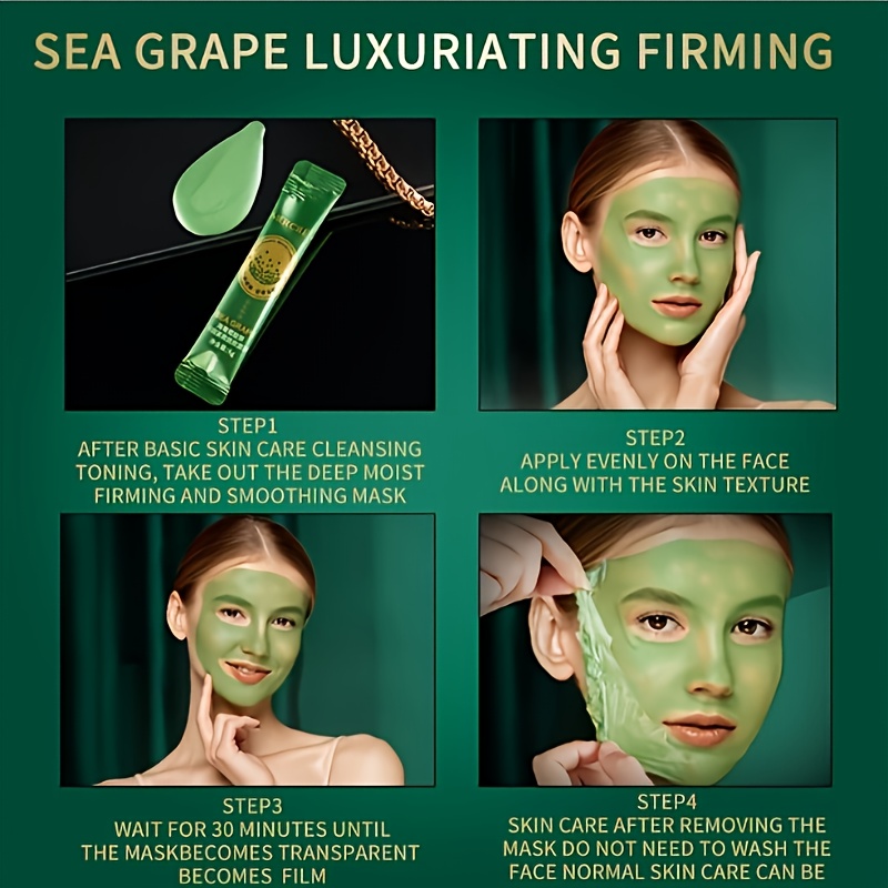 10pcs Sea Grape Collagen Moisturizing Facial Mask -10pcs Of Moisturizing, Alcohol Free, Suitable for All Skin Types, Containing Aloe And Vitamin E, Nourishing And Skin Care, Moisturizing And Tearing Facial Mask