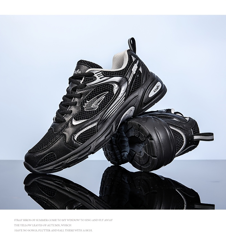 Men's Stylish Sports Shoes In Black With Silvery, Breathable Mesh, And Large Sizes 40-46, Perfect For Casual Wear.