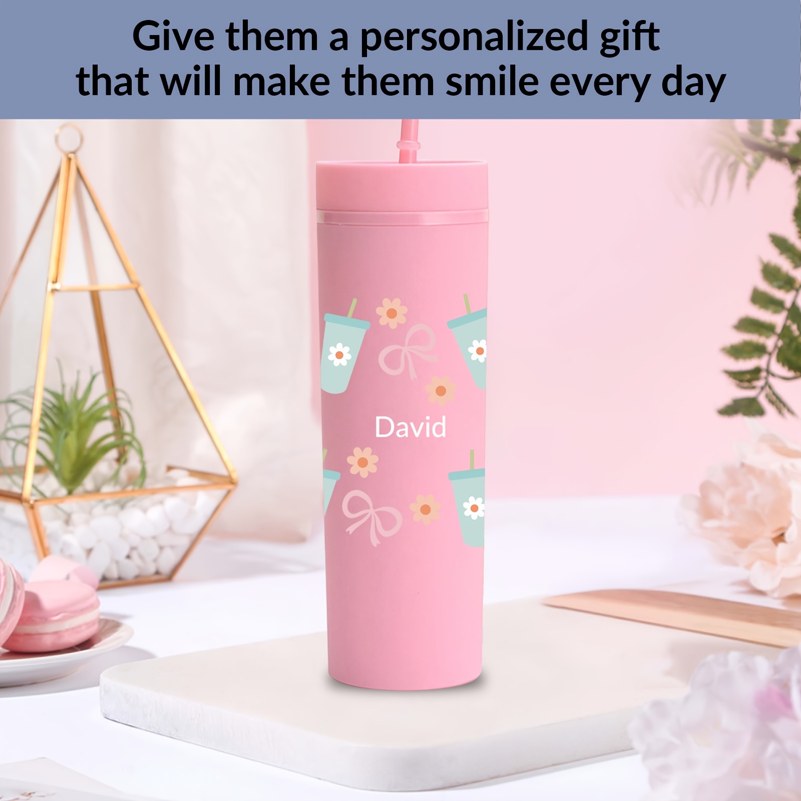 a customized 16oz acrylic cup a lid straw featuring floral - Temu Nigeria