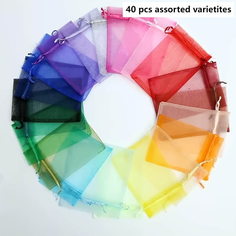 E-shop 40 Stück - 15*10 cm Organzabeutel, Bunte Geschenkverpackungsbeutel