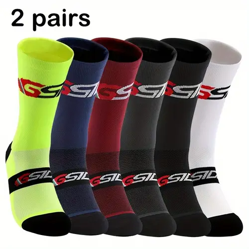knee high athletic cycling socks breathable nylon blend geometric in 6 vibrant colors yellow blue red black white gray fits us sizes 7 for sports outdoor activities