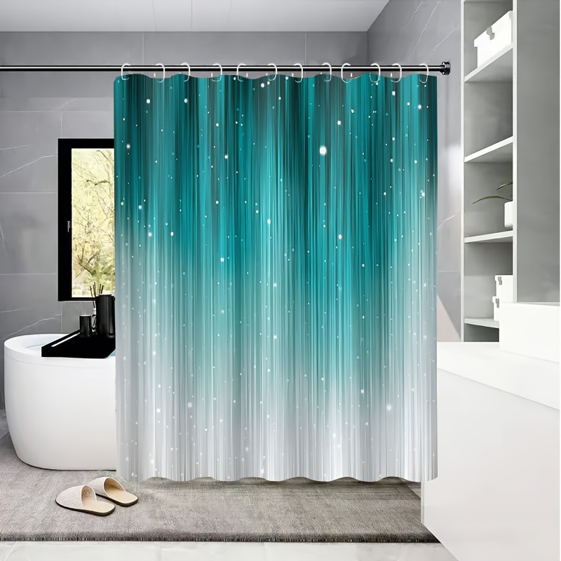 TEMU 2d Flat, 2d Flat Jit1pcs Turquoise Gradient Stripe With White Dot Pattern Shower Curtains, Curtains, Shower Curtains, Partitions, Bathroom