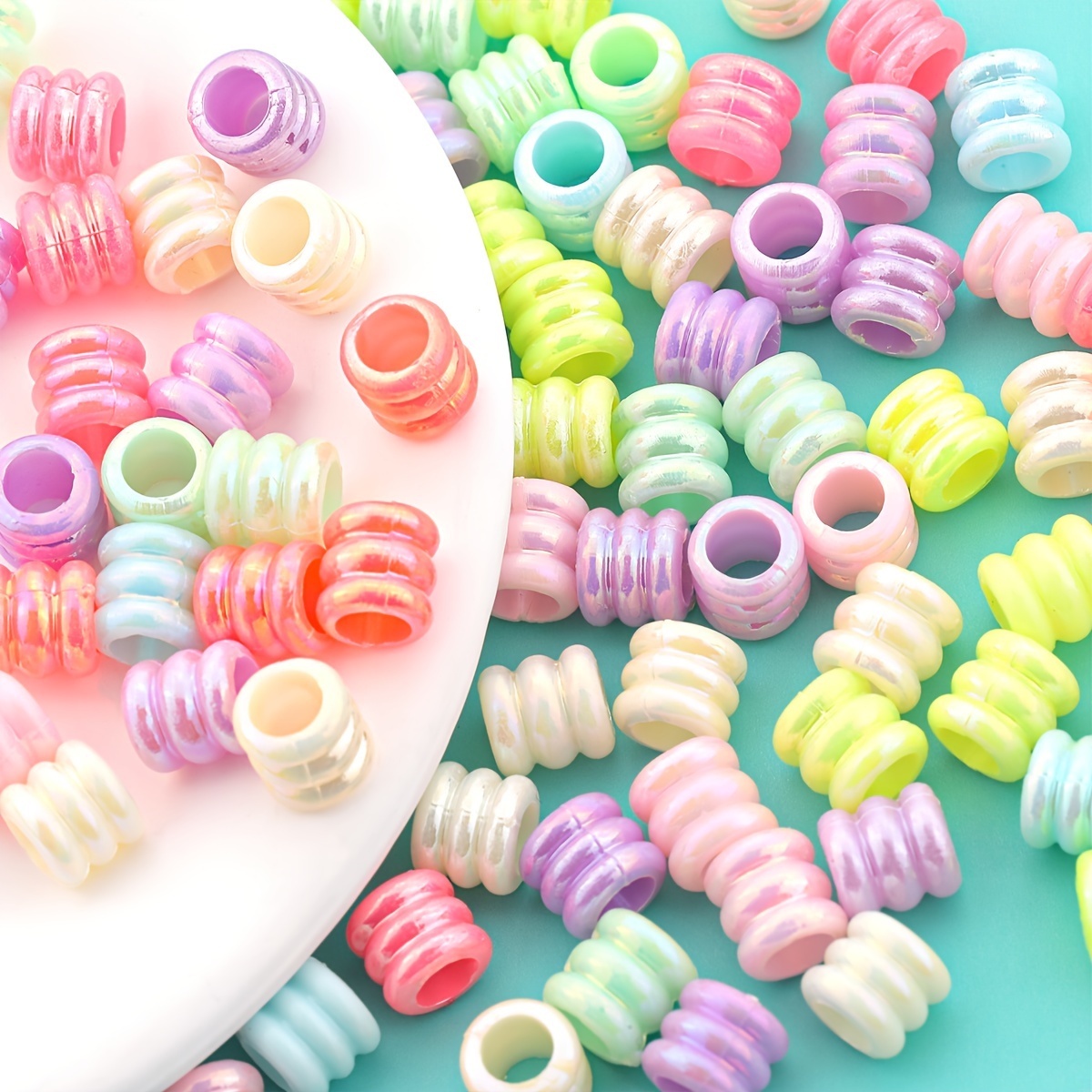 200pcs Iridescent Candy Large Hole Loose Beads for DIY Crafting