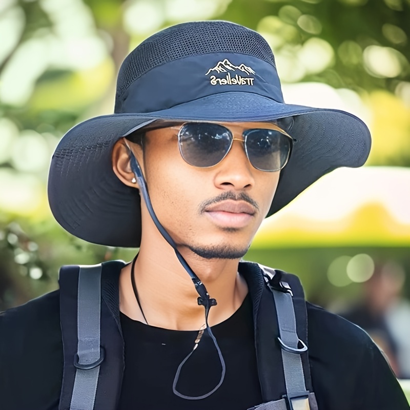 Mens Foldable Breathable Bucket Hat with String Outdoor Fishing Hat  Climbing Sunshade Caps