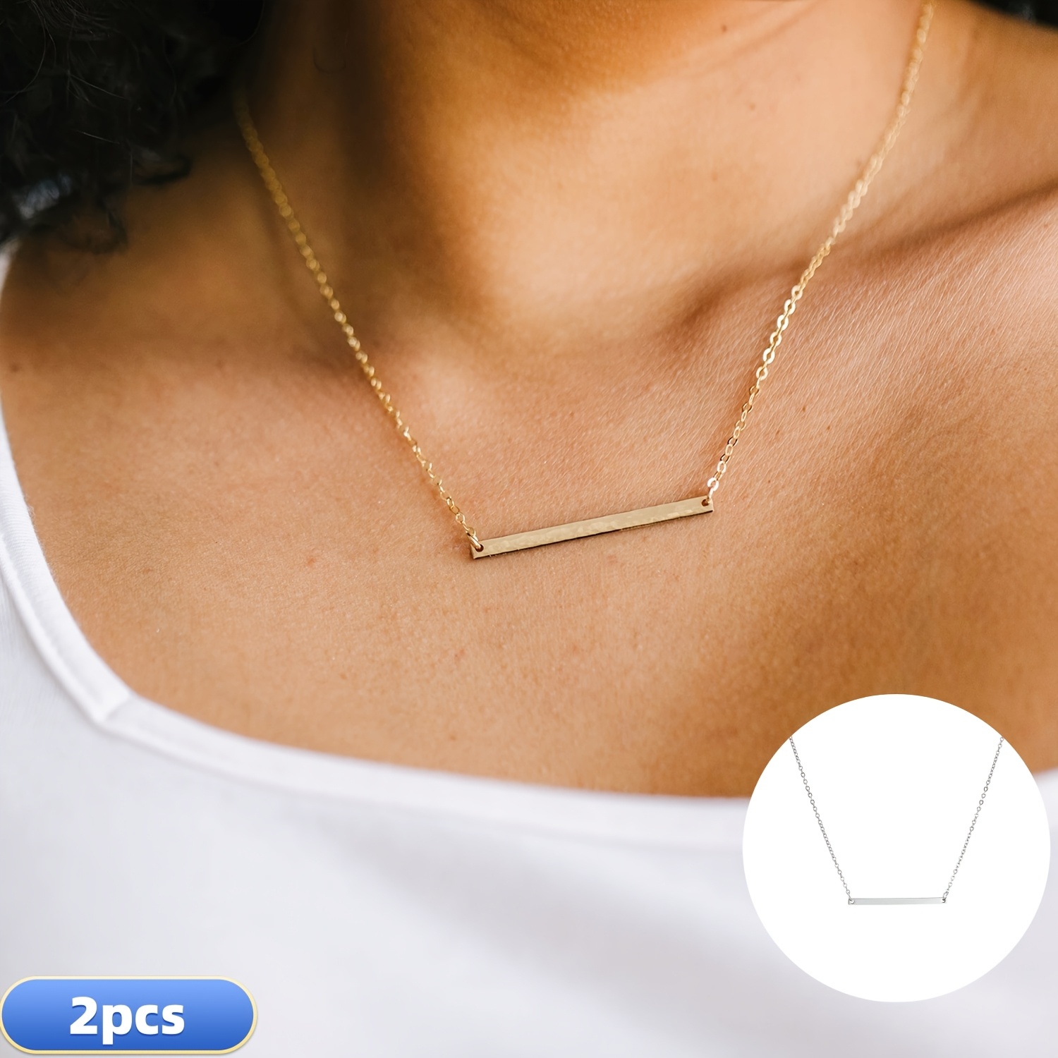 2pcs Bar Necklace Set, Elegant Stainless Steel Gift