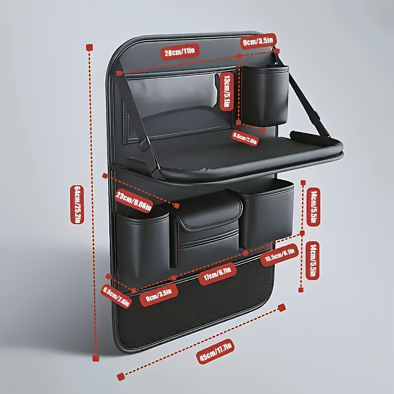 1pc PU Leather Car Seat Organizer, Multi-functional Foldable In-Car Dining Table, Seat Back Pocket Storage Rack, Large Capacity Hanging Storage Pouch, Universal Seat Back Storage Bag