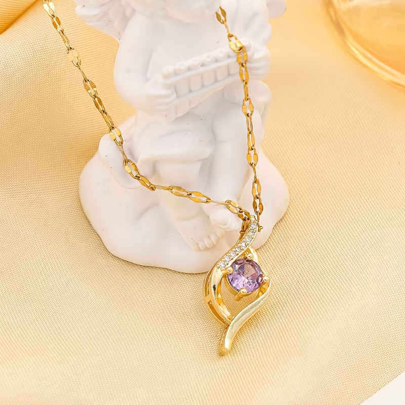 TEMU 1 Sparkling Geometric Pendant Necklace On A Delicate Chain Set With Synthetic Cubic Synthetic Zirconia, Stainless Steel